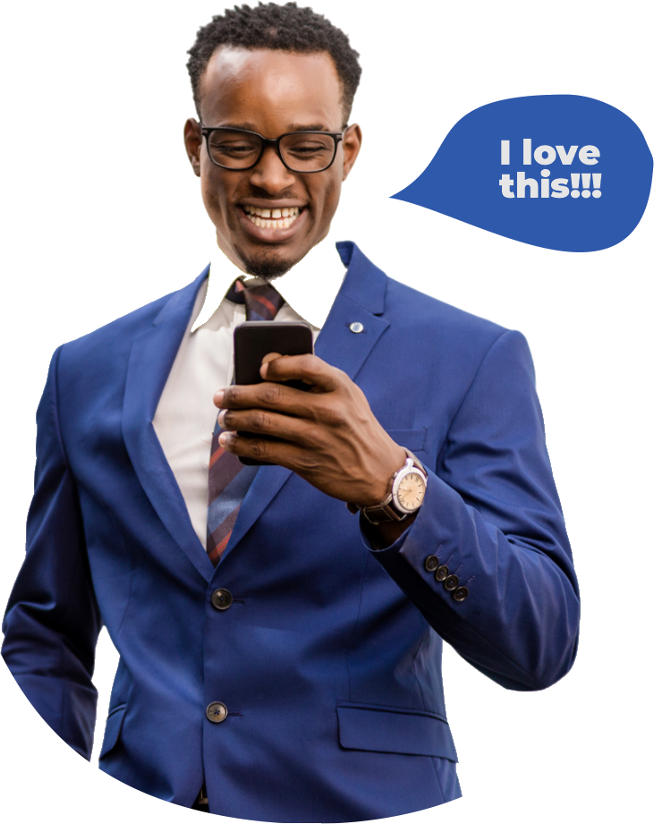A customer reacting to a completed order